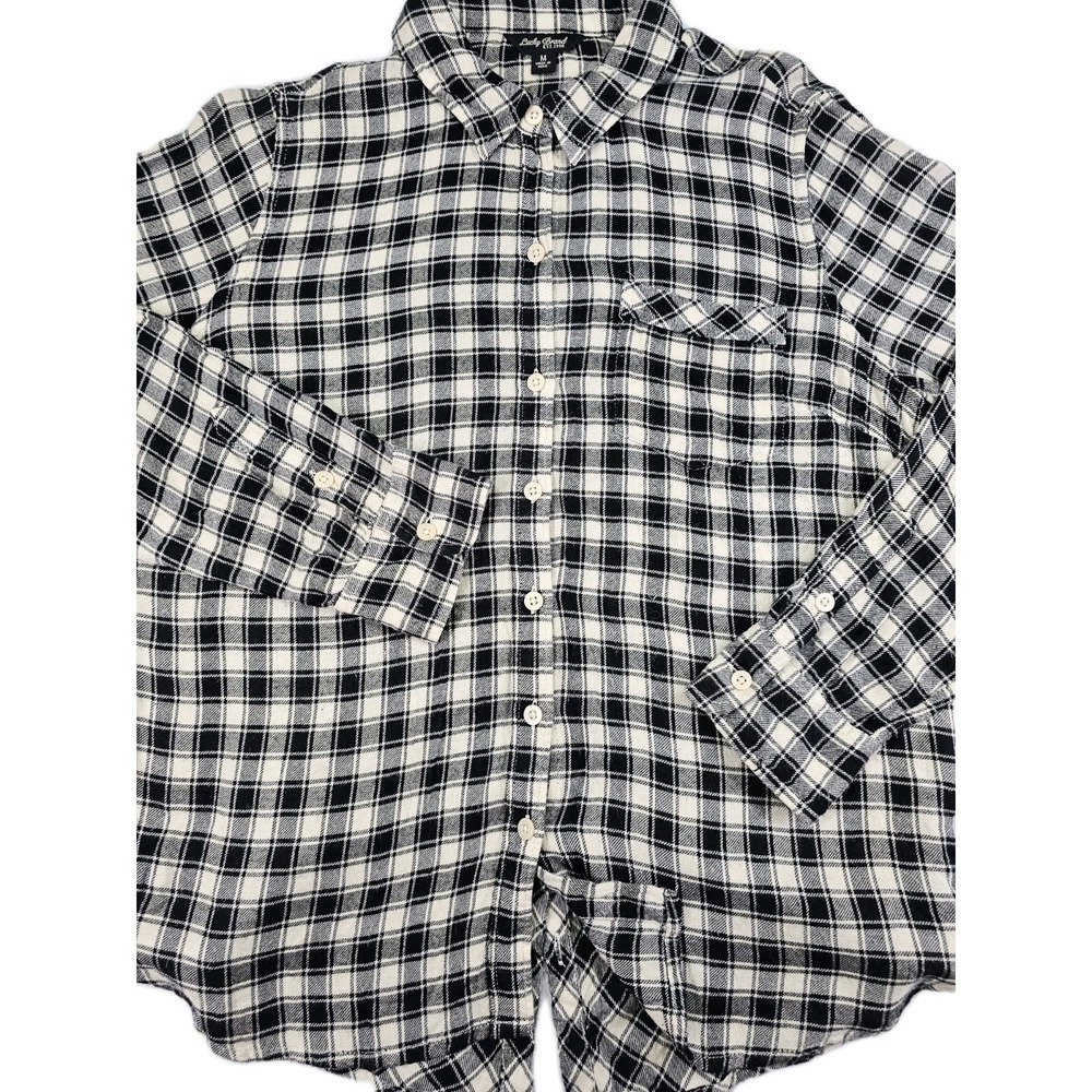 Lucky Brand Buffalo Plaid black Button Up long sleeve split tail Medium Bungalow - Picture 2 of 11